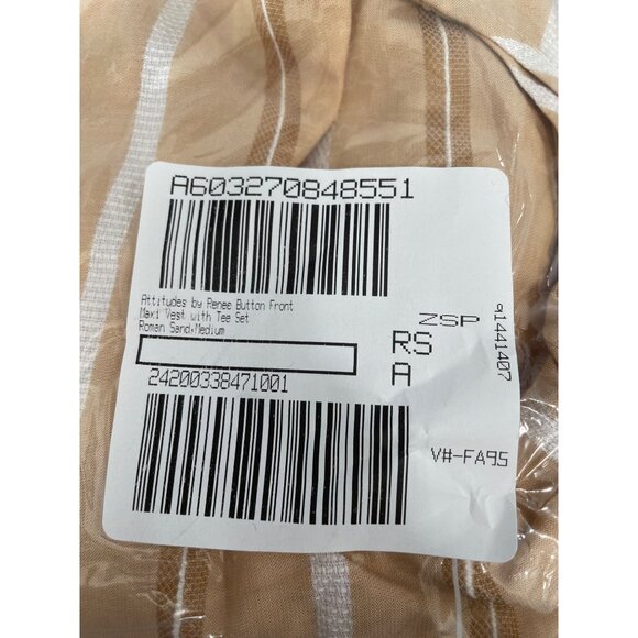 Attitudes by Renee Button Front Maxi Vest with Tee Set Womens M Roman Sand NEW - Picture 2 of 7